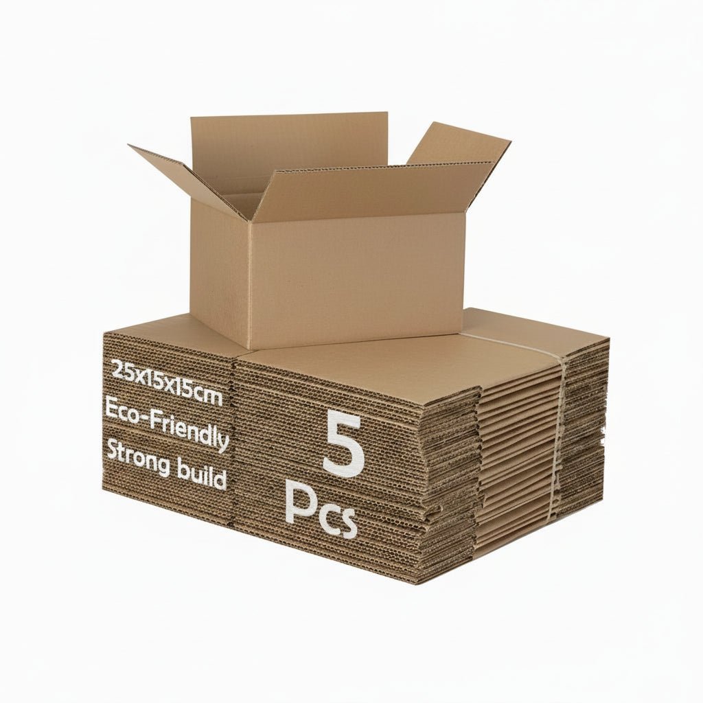 Brown Carton 25x15x15 cm, Packaging Storage Box 3 ply, 5PCS - BusDeals