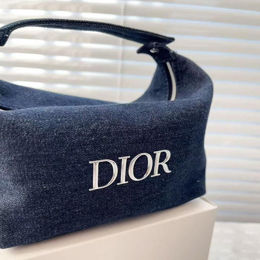Christian Dior Cosmetic Makeup Bag Pouch With Top Handle ~ Blue - BusDeals