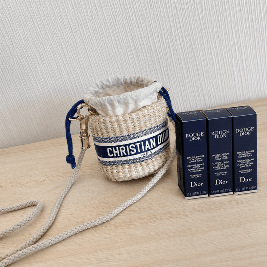 Christian Dior VIP Beauty Gift Woven Straw Mini Blue Lipstick Bucket Crossbody Bag - BusDeals