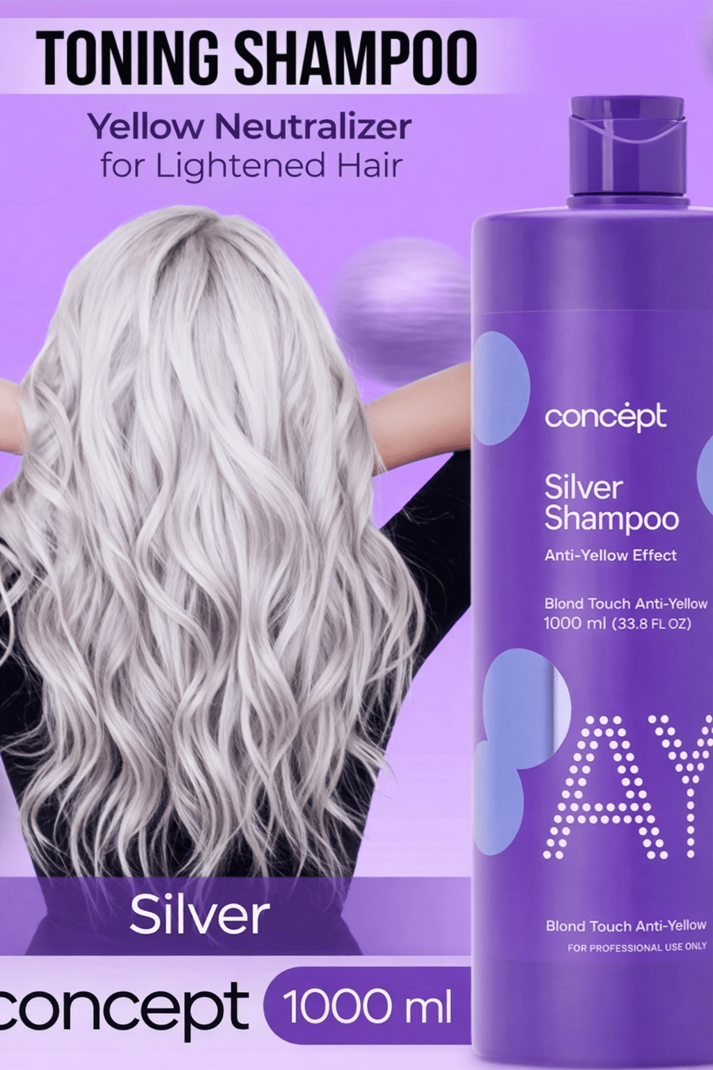 Concept Silver Shampoo 1000Ml for Light Blond & Blond Hair Anti - Yellow effect - BusDeals