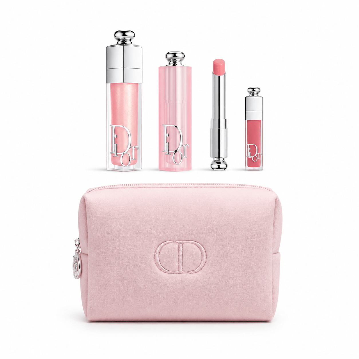 Dior Beauty Gift Set Pouch, Cotton Embroidered with 3 Pieces (001 Pink) with Gift Shopping bag - BusDeals