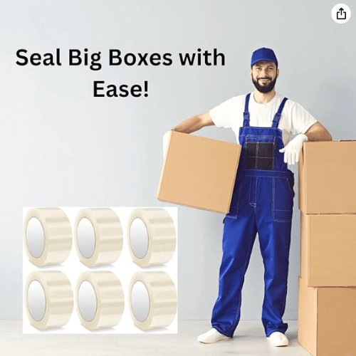 Heavy Duty Clear Packing Tape 2 inches x 100 Yards - Strong Packaging Tape for Moving Boxes, Parcel Boxes, Postal Bags, Office Supplies - 6 Rolls - BusDeals