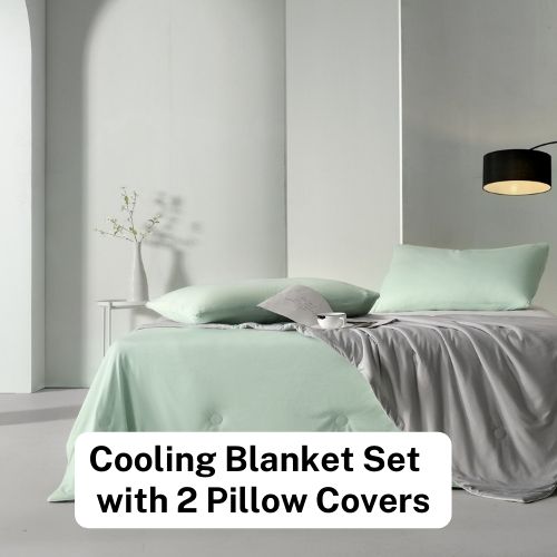 Icy Silky Summer Cool Quilt Set of 3 Pieces, Green with Grey. - BusDeals