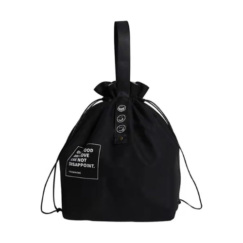 Insulated Lunch Bag with Drawstring Closure, Wide - Open Foldable Cooler Tote Bag, Black - BusDeals