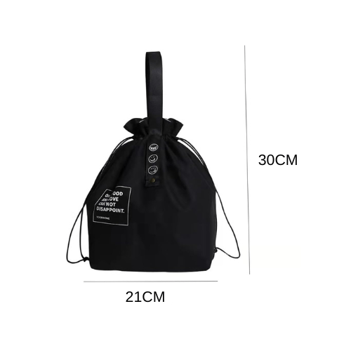 Insulated Lunch Bag with Drawstring Closure, Wide - Open Foldable Cooler Tote Bag, Black - BusDeals