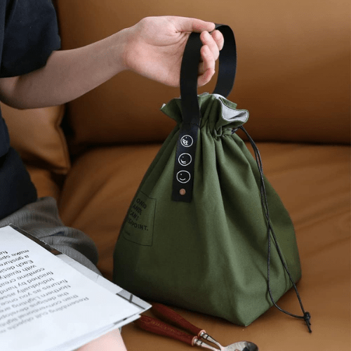 Insulated Lunch Bag with Drawstring Closure, Wide - Open Foldable Cooler Tote Bag,Green. - BusDeals