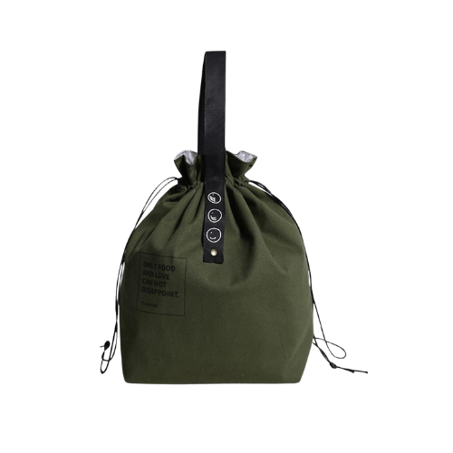 Insulated Lunch Bag with Drawstring Closure, Wide - Open Foldable Cooler Tote Bag,Green. - BusDeals