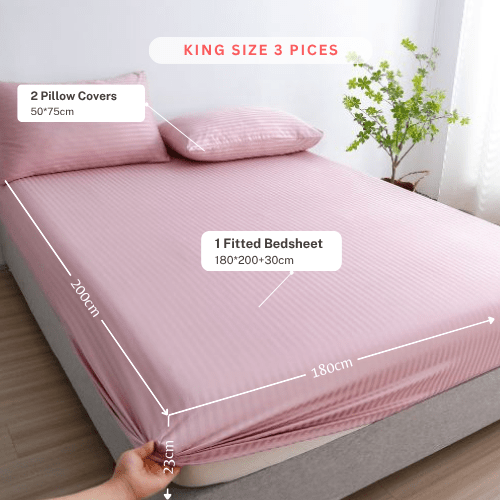 King Size 3 Piece Set, Bedsheet with 2 Pillow Cases,Light Old Rose Color - BusDeals