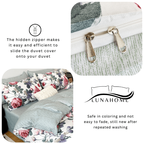 King size, 6 - piece beautiful rose design in a lovely shade of green. - BusDeals