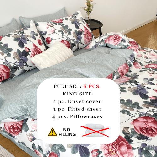 King size, 6 - piece beautiful rose design in a lovely shade of green. - BusDeals