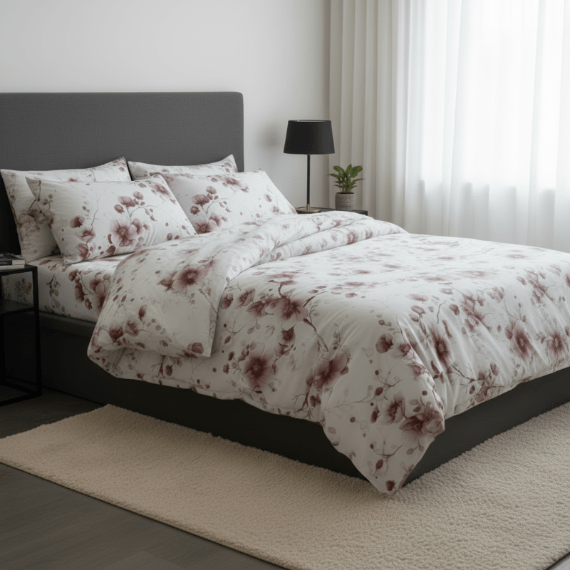 King size 6 - piece bedding set with out filling featuring a Sakura Dusty Pink. - BusDeals