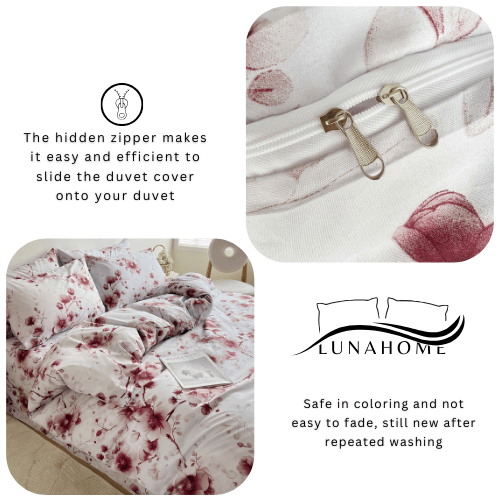 King size 6 - piece duvet cover set featuring a Sakura Dusty Pink print on a white background. - BusDeals