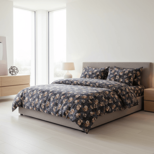 King size 6 - piece duvet cover set floral print, brown color. - BusDeals