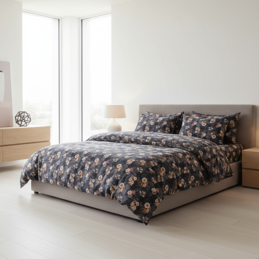 King size 6 - piece duvet cover set floral print, brown color. - BusDeals