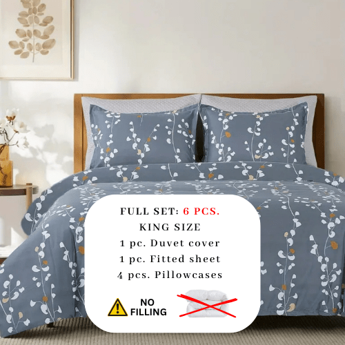 King size 6 - piece duvet cover set grey yellow branches print pattern. - BusDeals