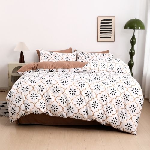 King size 6 piece duvet cover set modern tile print bedding set white. - BusDeals