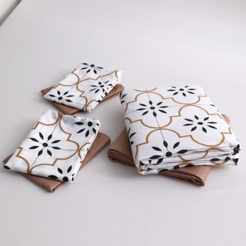 King size 6 piece duvet cover set modern tile print bedding set white. - BusDeals