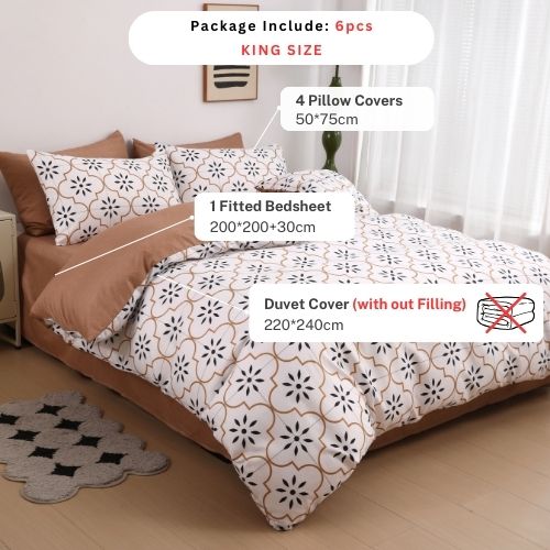 King size 6 piece duvet cover set modern tile print bedding set white. - BusDeals