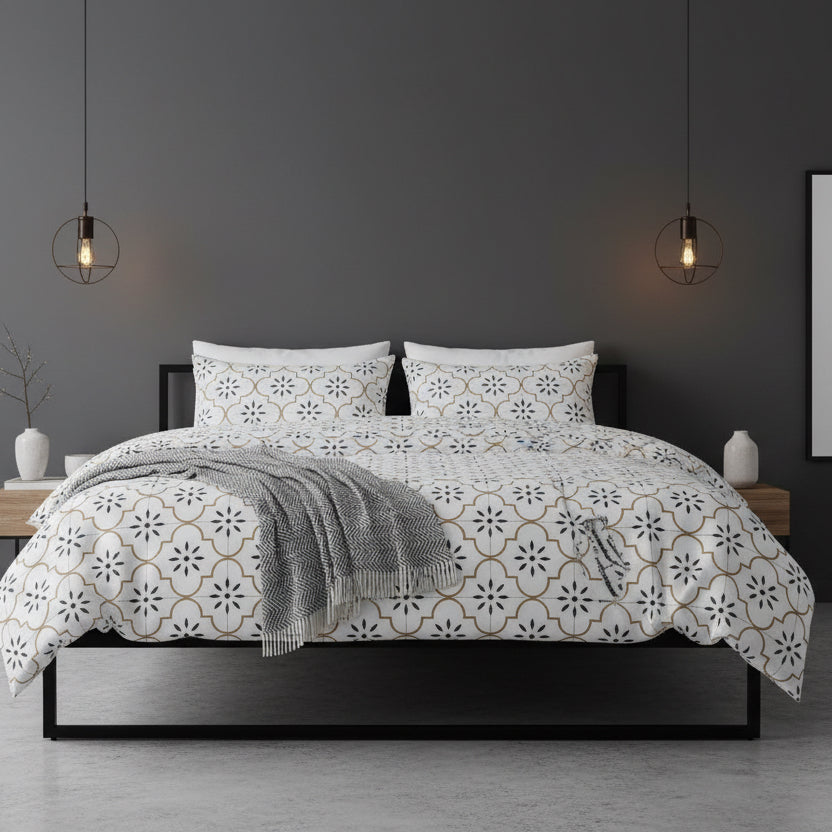 King size 6 piece duvet cover set modern tile print bedding set white. - BusDeals