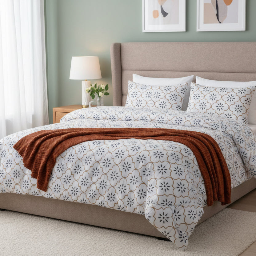 King size 6 piece duvet cover set modern tile print bedding set white. - BusDeals