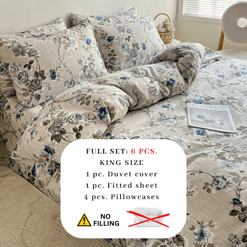 King size 6 - piece duvet cover set with blue roses. - BusDeals