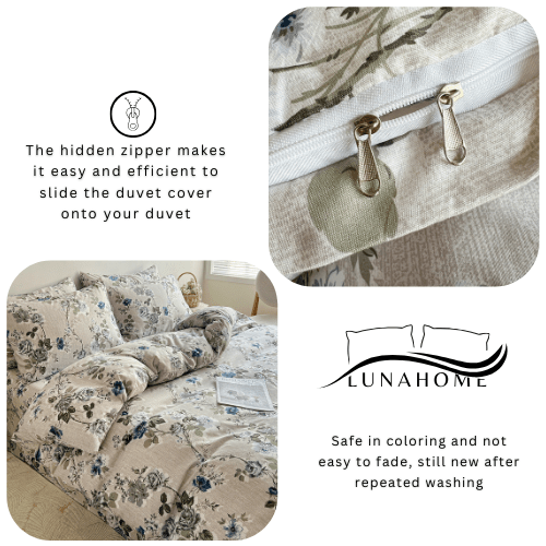 King size 6 - piece duvet cover set with blue roses. - BusDeals