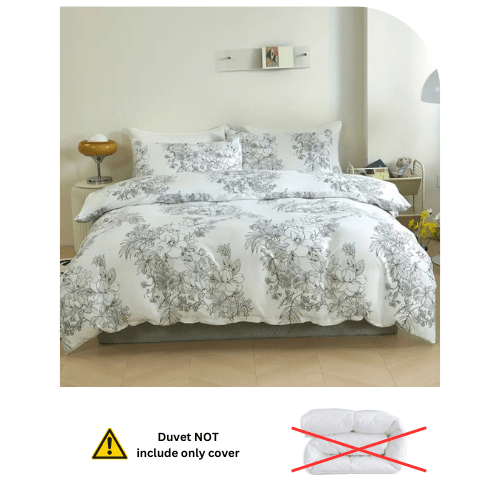 King size 6 piece floral bedding set in black and white vintage style. - BusDeals