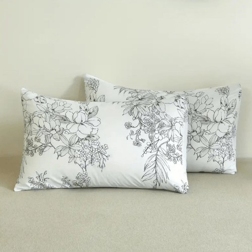 King size 6 piece floral bedding set in black and white vintage style. - BusDeals