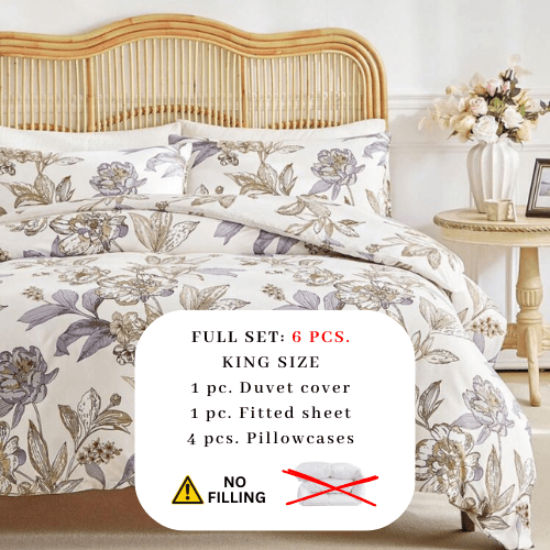 King size 6 - piece floral damask duvet cover set. - BusDeals