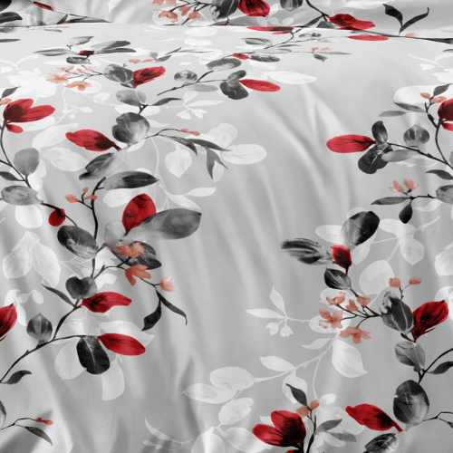King size 6 - piece modern duvet cover set with red leaf pattern. - BusDeals