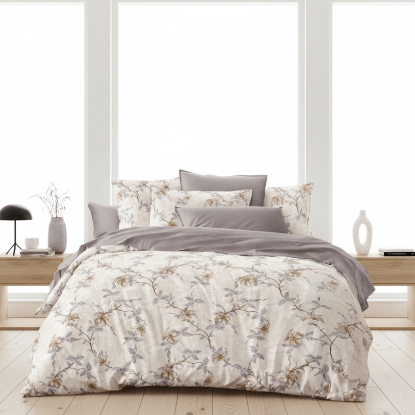 King size 6 - piece pastel bedding set with out filling, floral pattern - BusDeals
