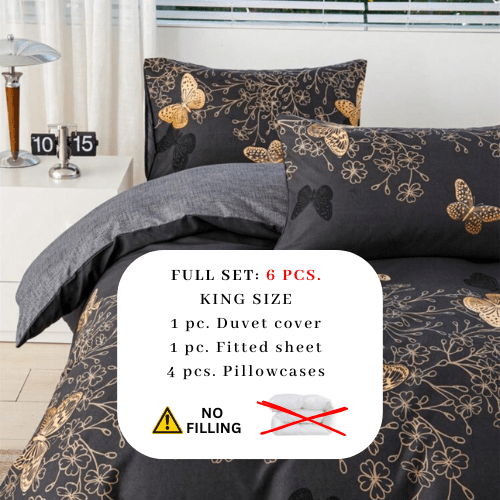 King size 6 piece reversible butterfly design in brown and grey. - BusDeals