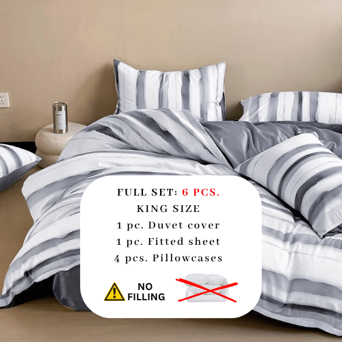 King size, 6 - piece, reversible duvet cover set featuring a striped design in a vibrant gray color. - BusDeals