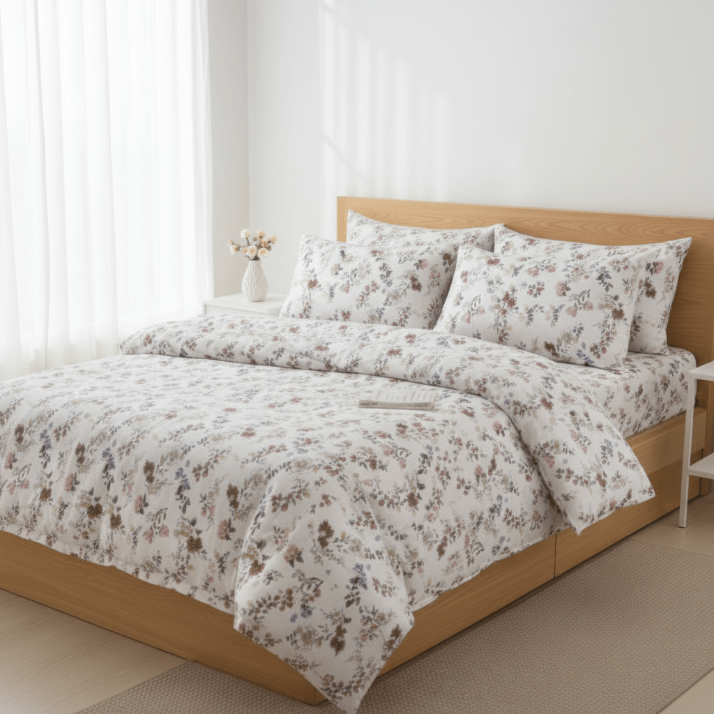 King size 6 - piece trendy red floral duvet cover set, white color. - BusDeals