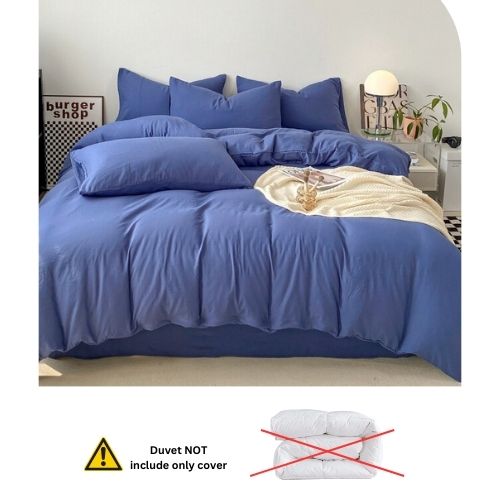 King size 6 Pieces bedding Set, Washable Cotton Blue Color. - BusDeals