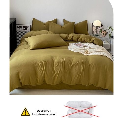 King size 6 Pieces bedding Set, Washable Cotton Khaki Color. - BusDeals