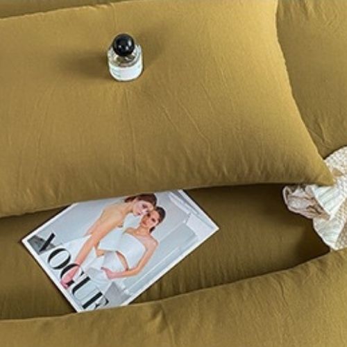 King size 6 Pieces bedding Set, Washable Cotton Khaki Color. - BusDeals