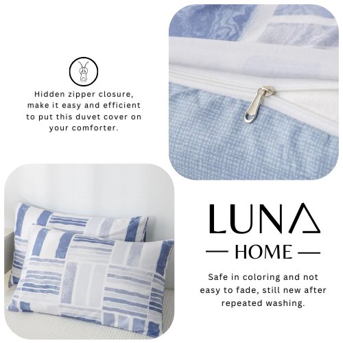 King size 6 pieces Bedding Set without filler, Blue Geometric Design - BusDeals