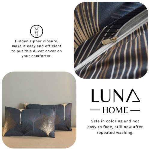 King size 6 pieces Bedding Set without filler, Elegant Leaves Design - BusDeals