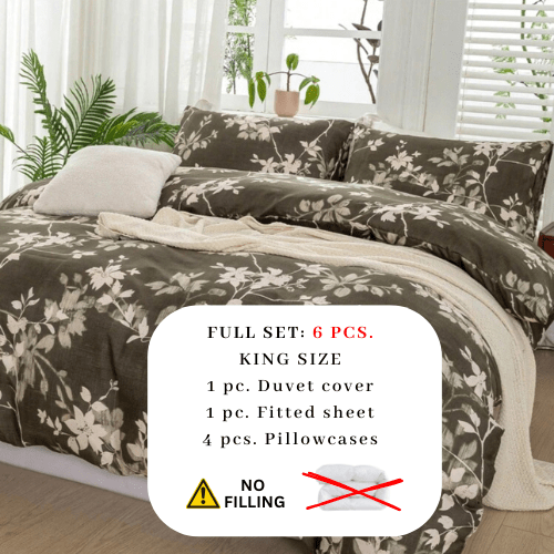 King size 6 pieces bedding set,showcasing a stunning leaf motif. - BusDeals