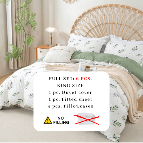 King size 6 Pieces Botanical fresh Green Leaf/Leaves Reversible Design. - BusDeals