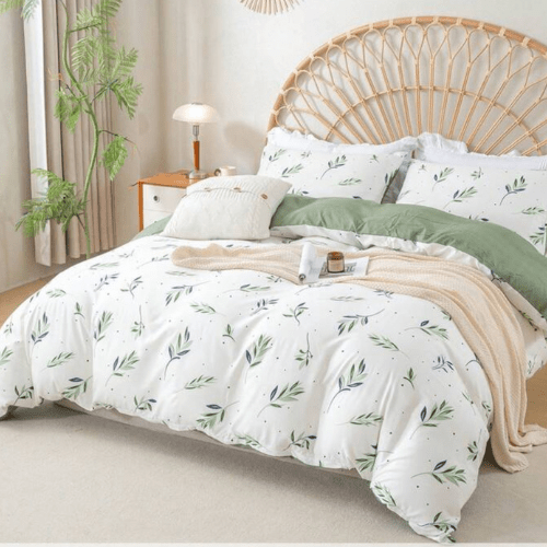 King size 6 Pieces Botanical fresh Green Leaf/Leaves Reversible Design. - BusDeals