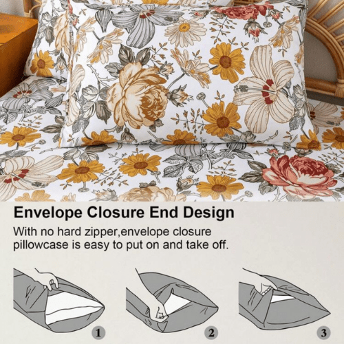 King size 6 pieces duvet cover set, brown floral pattern, boho style. - BusDeals