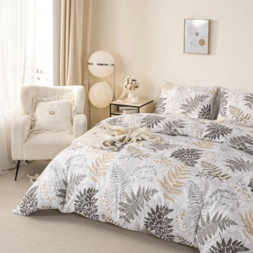 King size 6 pieces duvet cover set with brown leaf pattern. - BusDeals