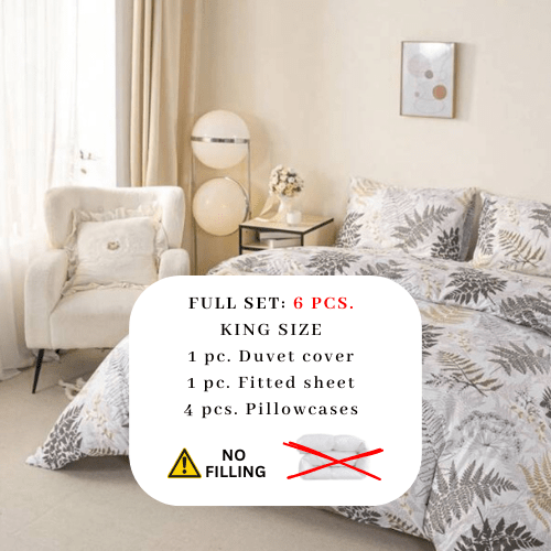 King size 6 pieces duvet cover set with brown leaf pattern. - BusDeals