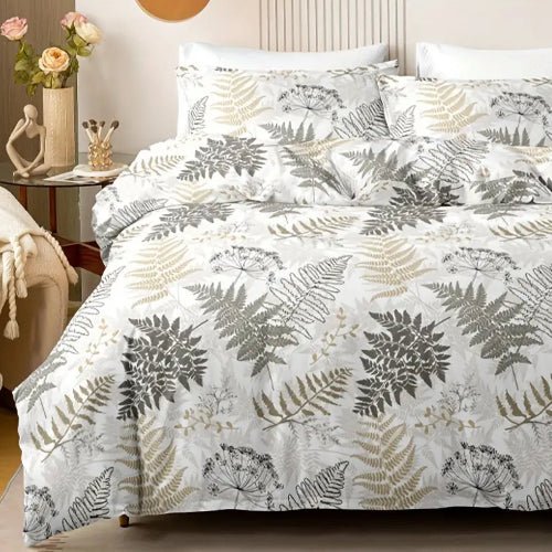 King size 6 pieces duvet cover set with brown leaf pattern. - BusDeals