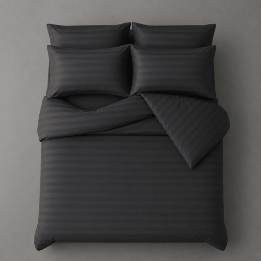 King Size 6 Pieces Embossed Striped Design, Soft Plain duvet cover set, Black color. - BusDeals