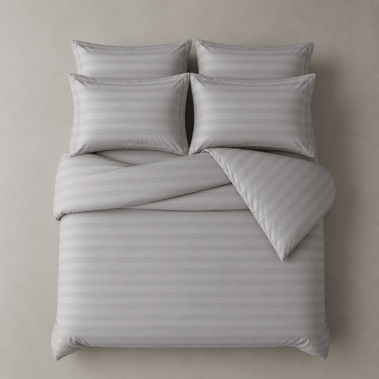 King Size 6 Pieces Embossed Striped Design, Soft Plain grey duvet cover set - BusDeals
