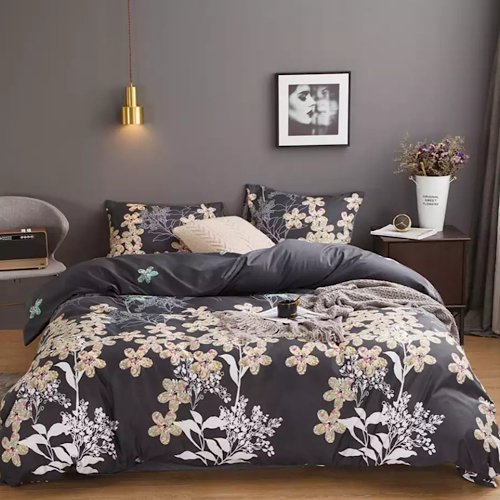 King Size 6 pieces, Lovely Flower design Iron Color, bedding set. - BusDeals