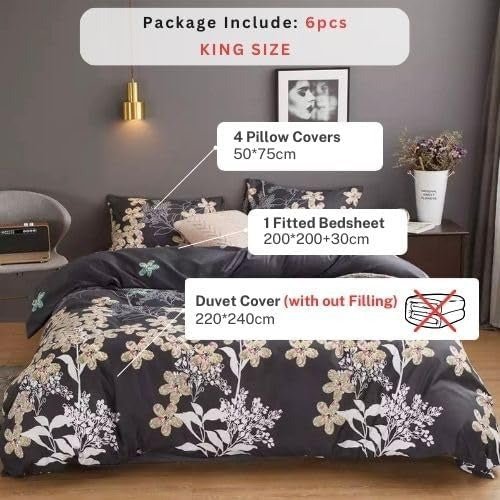 King Size 6 pieces, Lovely Flower design Iron Color, bedding set. - BusDeals